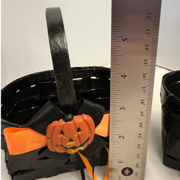 Halloween Decor Baskets Set of 2 Black Woven Pumpkin Ghost Party Favors Handmade - Picture 2 of 12